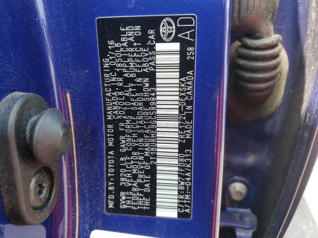 Photo 10 from auction – 2016 TOYOTA COROLLA L with VIN 2T1BURHE9GC589843