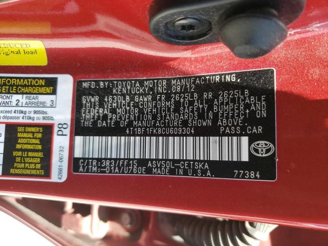 Photo 10 from auction – 2012 TOYOTA CAMRY BASE with VIN 4T1BF1FK8CU609304