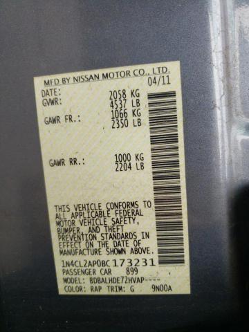 Photo 10 from auction – 2011 NISSAN ALTIMA HYB with VIN 1N4CL2AP0BC173231