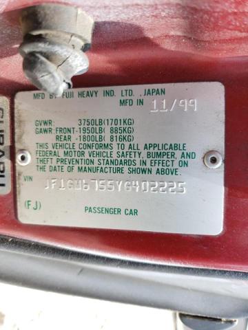 Photo 10 from auction – 2000 SUBARU IMPREZA RS with VIN JF1GM6755YG402225