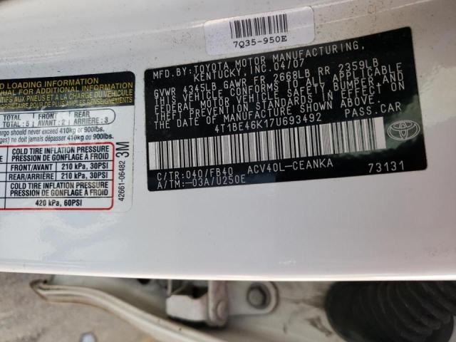 Photo 10 from auction – 2007 TOYOTA CAMRY CE with VIN 4T1BE46K17U693492