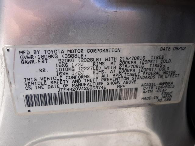 Photo 10 from auction – 2002 TOYOTA RAV4 with VIN JTEHH20V426063746