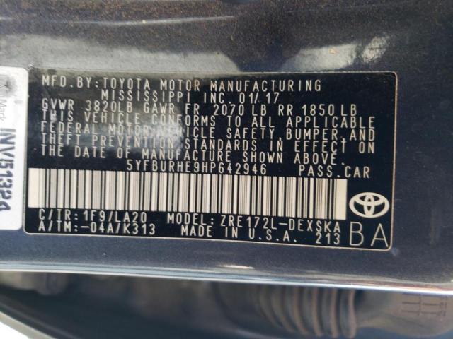 Photo 10 from auction – 2017 TOYOTA COROLLA L with VIN 5YFBURHE9HP642946