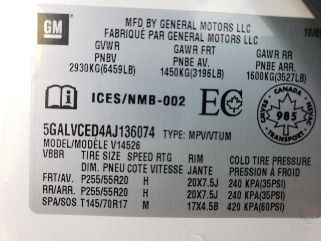 Photo 10 from auction – 2010 BUICK ENCLAVE CX with VIN 5GALVCED4AJ136074