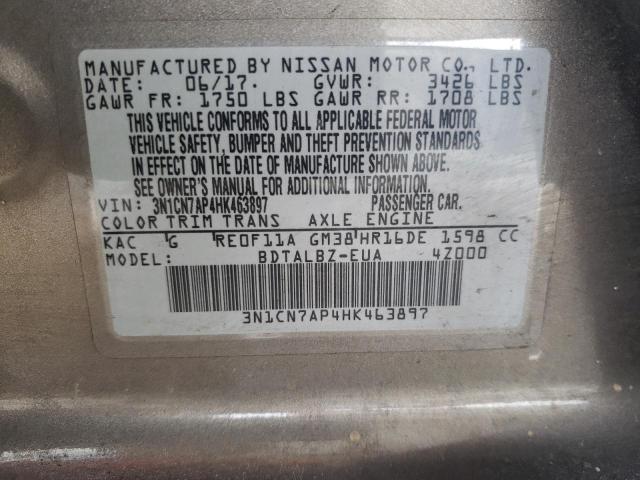 Photo 10 from auction – 2017 NISSAN VERSA S with VIN 3N1CN7AP4HK463897