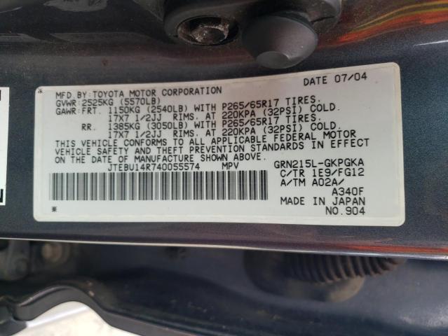 Photo 10 from auction – 2004 TOYOTA 4RUNNER with VIN JTEBU14R740055574