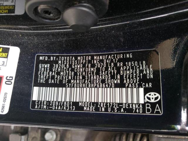 Photo 10 from auction – 2017 TOYOTA COROLLA L with VIN 5YFBURHE8HP686470