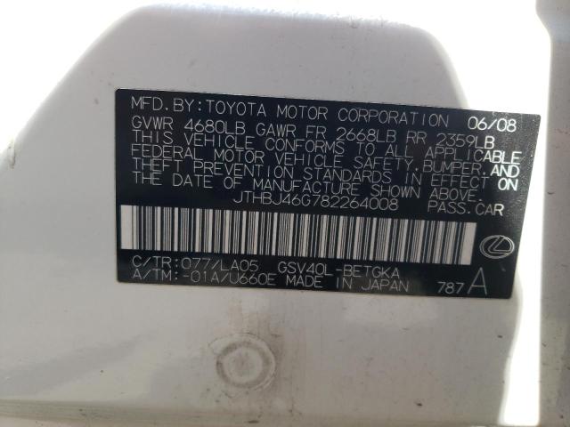 Photo 10 from auction – 2008 LEXUS ES 350 with VIN JTHBJ46G782264008