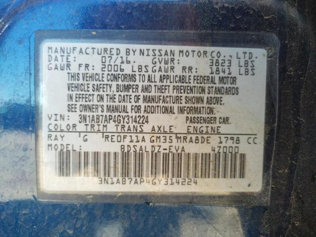 Photo 10 from auction – 2016 NISSAN SENTRA S with VIN 3N1AB7AP4GY314224