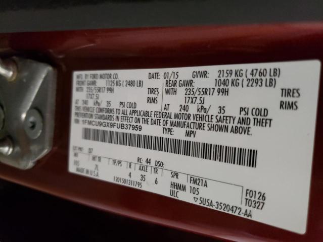 Photo 10 from auction – 2015 FORD ESCAPE SE with VIN 1FMCU9GX9FUB37959