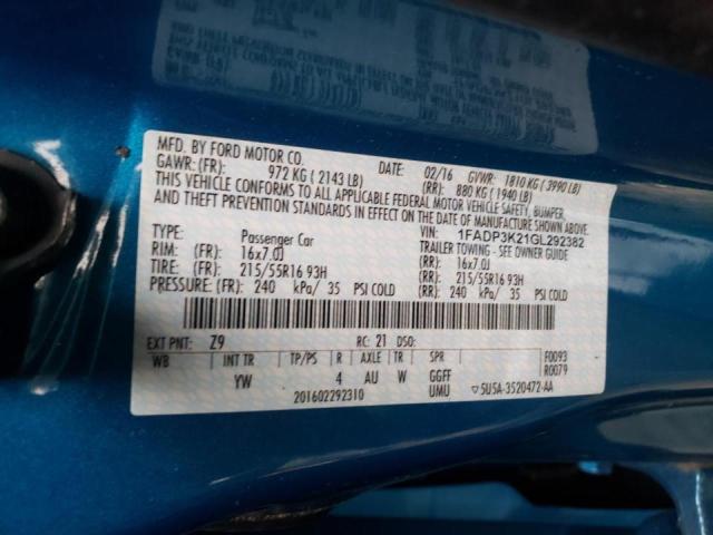 Photo 10 from auction – 2016 FORD FOCUS SE with VIN 1FADP3K21GL292382