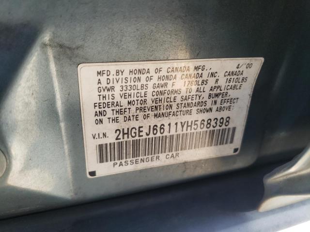 Photo 10 from auction – 2000 HONDA CIVIC BASE with VIN 2HGEJ6611YH568398