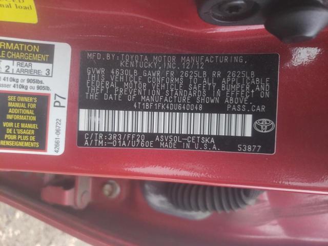 Photo 10 from auction – 2013 TOYOTA CAMRY with VIN 4T1BF1FK4DU640048