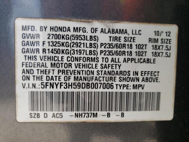 Photo 10 from auction – 2013 HONDA PILOT EXL with VIN 5FNYF3H59DB007006
