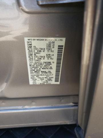 Photo 10 from auction – 2008 NISSAN ARMADA SE with VIN 5N1BA08D38N632157