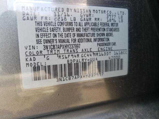 Photo 10 from auction – 2017 NISSAN SENTRA SR with VIN 3N1CB7APXHY237997