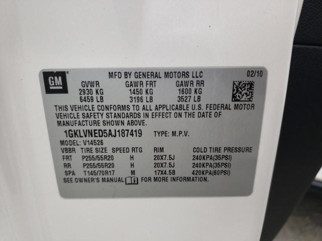 Photo 10 from auction – 2010 GMC ACADIA SLT with VIN 1GKLVNED5AJ187419