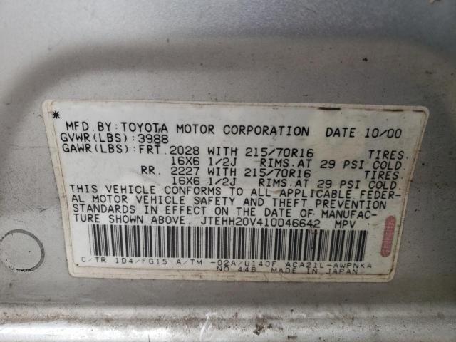 Photo 10 from auction – 2001 TOYOTA RAV4 with VIN JTEHH20V410046642
