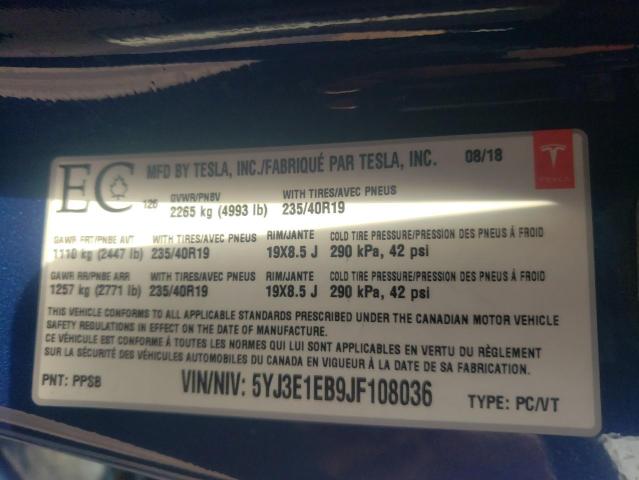 Photo 10 from auction – 2018 TESLA MODEL 3 with VIN 5YJ3E1EB9JF108036