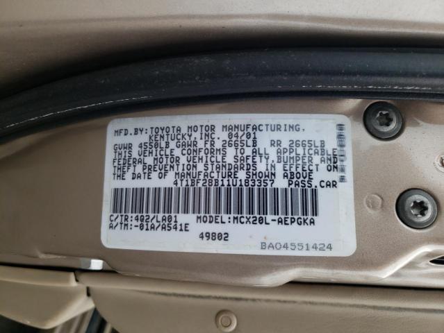 Photo 10 from auction – 2001 TOYOTA AVALON XL with VIN 4T1BF28B11U183357