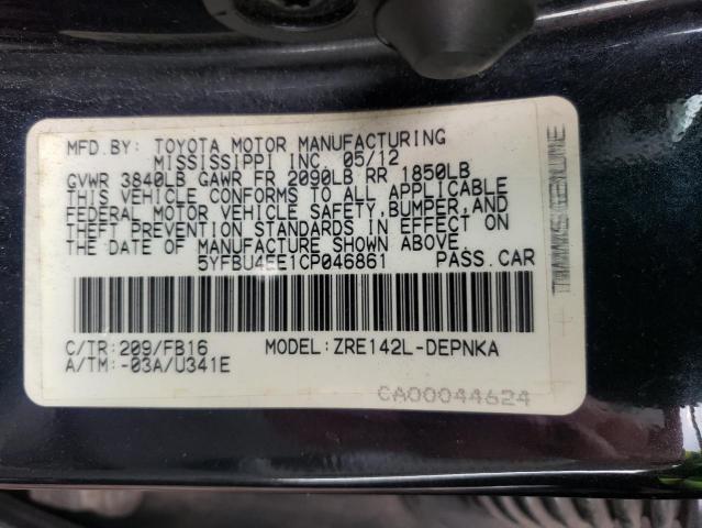 Photo 10 from auction – 2012 TOYOTA COROLLA BA with VIN 5YFBU4EE1CP046861