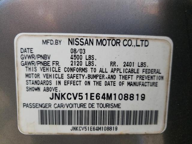 Photo 10 from auction – 2004 INFINITI G35 with VIN JNKCV51E64M108819