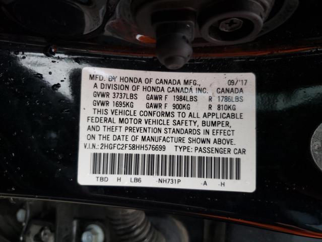 Photo 10 from auction – 2017 HONDA CIVIC LX with VIN 2HGFC2F58HH576699
