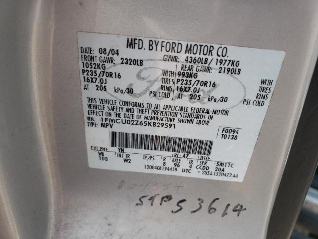 Photo 10 from auction – 2005 FORD ESCAPE XLS with VIN 1FMCU02Z65KB29591