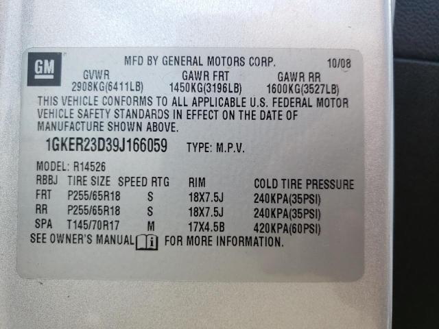 Photo 10 from auction – 2009 GMC ACADIA SLT with VIN 1GKER23D39J166059