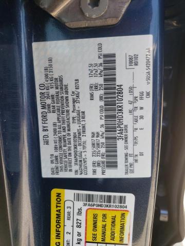 Photo 10 from auction – 2019 FORD FUSION SE with VIN 3FA6P0HD3KR102804