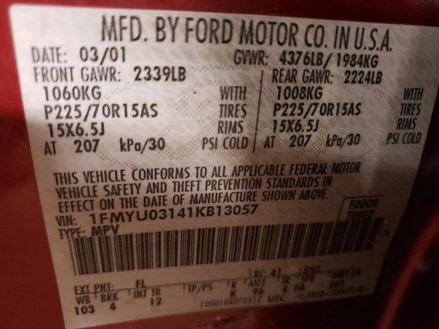Photo 10 from auction – 2001 FORD ESCAPE XLT with VIN 1FMYU03141KB13057