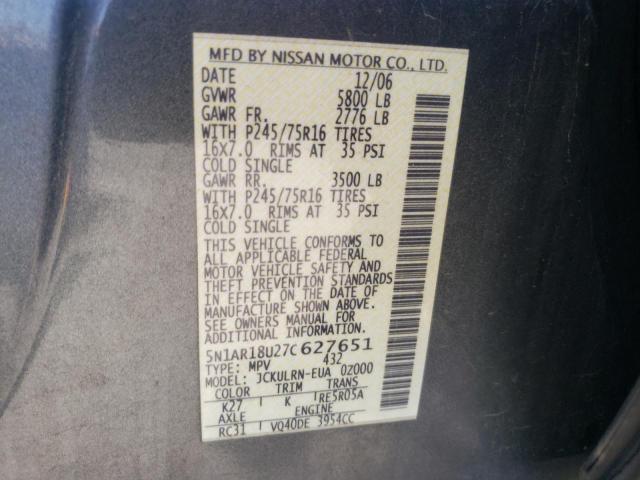 Photo 10 from auction – 2007 NISSAN PATHFINDER with VIN 5N1AR18U27C627651