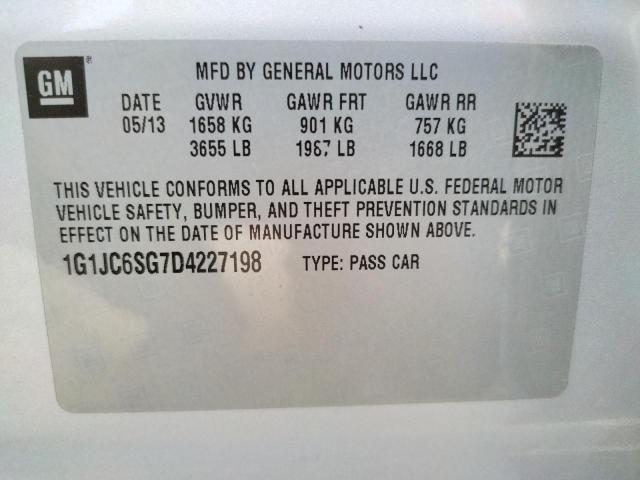 Photo 10 from auction – 2013 CHEVROLET SONIC LT with VIN 1G1JC6SG7D4227198