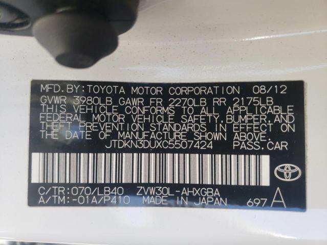 Photo 10 from auction – 2012 TOYOTA PRIUS with VIN JTDKN3DUXC5507424
