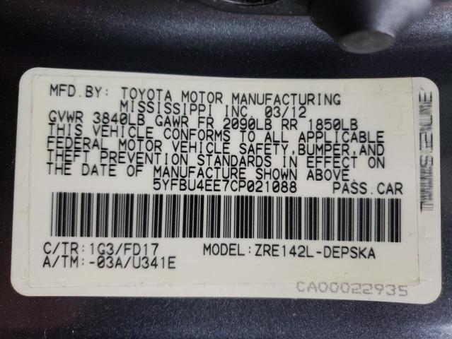 Фото 10 с аукциона – 2012 TOYOTA COROLLA BA с VIN 5YFBU4EE7CP021088