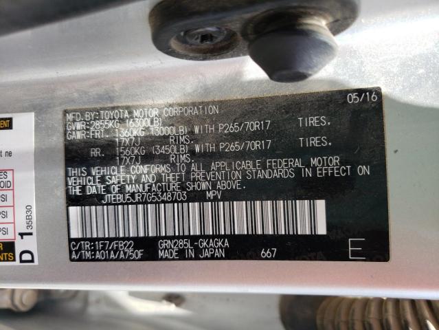 Photo 10 from auction – 2016 TOYOTA 4RUNNER SR with VIN JTEBU5JR7G5348703