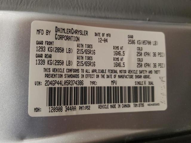 Photo 10 from auction – 2005 DODGE GRAND CARA with VIN 2D4GP44L05R374386