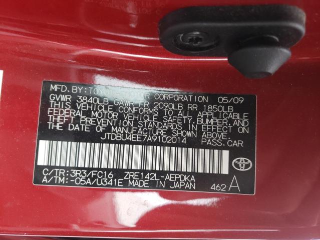 Photo 10 from auction – 2010 TOYOTA COROLLA BA with VIN JTDBU4EE7A9102014