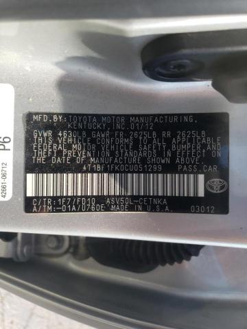 Photo 10 from auction – 2012 TOYOTA CAMRY BASE with VIN 4T1BF1FK0CU051299