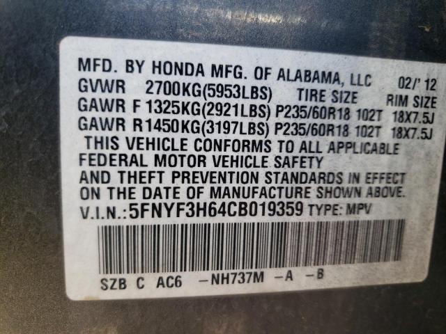 Photo 10 from auction – 2012 HONDA PILOT EXL with VIN 5FNYF3H64CB019359