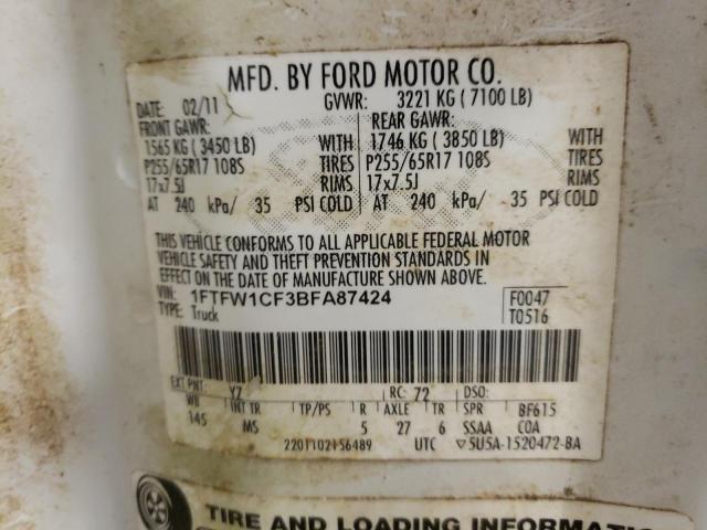 Photo 10 from auction – 2011 FORD F150 SUPER with VIN 1FTFW1CF3BFA87424