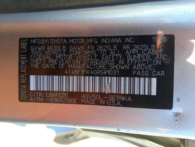 Photo 10 from auction – 2016 TOYOTA CAMRY LE with VIN 4T4BF1FK4GR541031