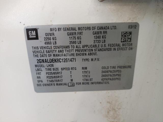 Photo 10 from auction – 2012 CHEVROLET EQUINOX LT with VIN 2GNALDEK8C1261471