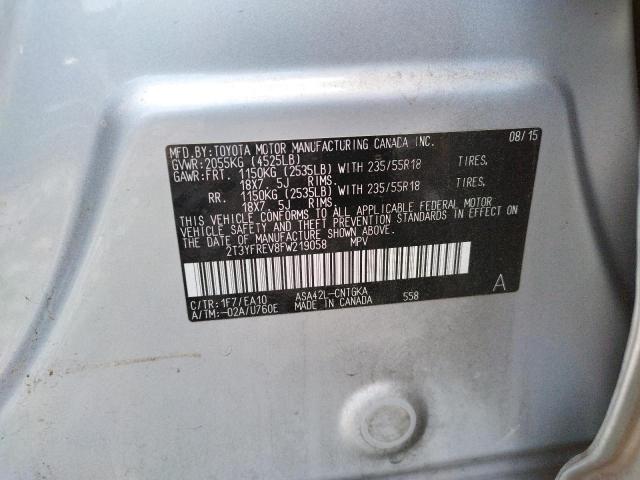 Photo 10 from auction – 2015 TOYOTA RAV4 LIMIT with VIN 2T3YFREV8FW219058