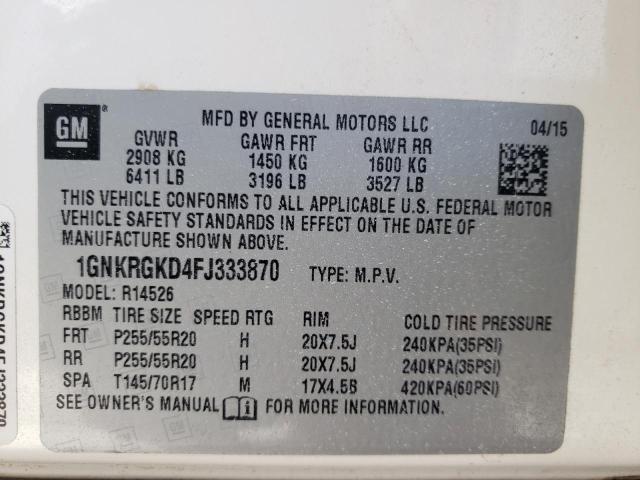 Photo 10 from auction – 2015 CHEVROLET TRAVERSE L with VIN 1GNKRGKD4FJ333870