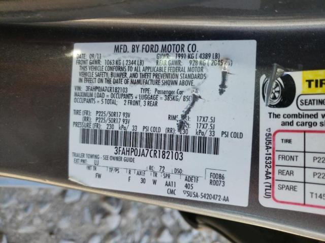 Photo 10 from auction – 2012 FORD FUSION SEL with VIN 3FAHP0JA7CR182103