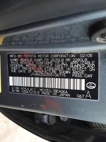 Photo 10 from auction – 2005 LEXUS ES 330 with VIN JTHBA30G355106715