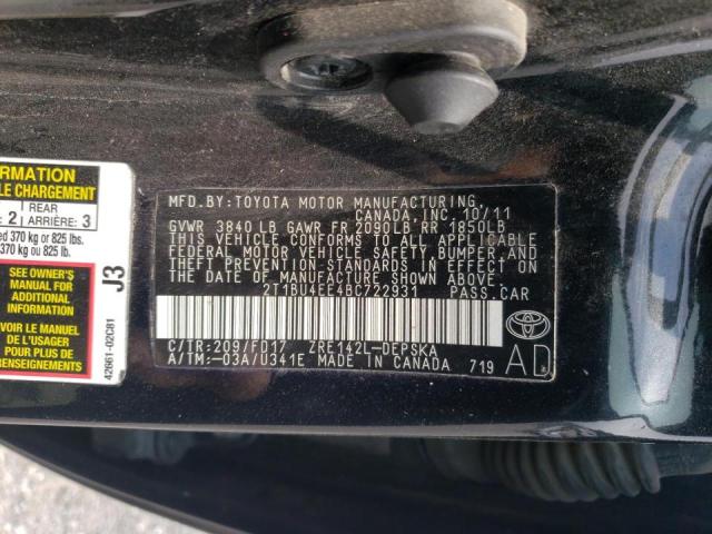 Photo 10 from auction – 2011 TOYOTA COROLLA with VIN 2T1BU4EE4BC722931