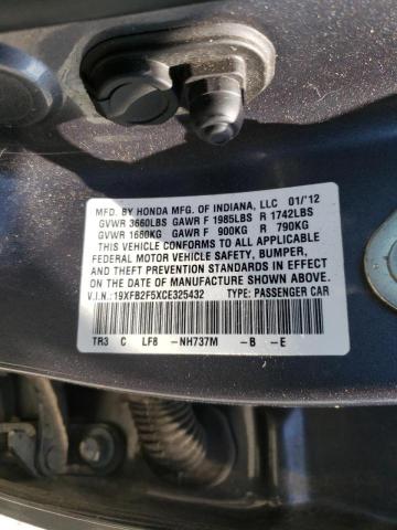 Photo 10 from auction – 2012 HONDA CIVIC LX with VIN 19XFB2F5XCE325432
