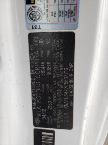 Photo 10 from auction – 2012 KIA FORTE EX with VIN KNAFU6A27C5637716